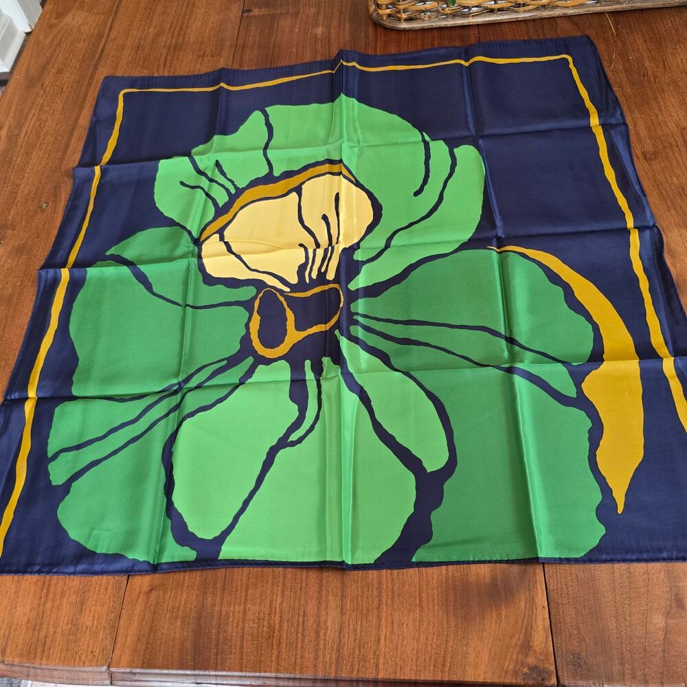 Vintage 70s Totes Rain Scarf Water Repellent Green Blue Floral Japan Retro